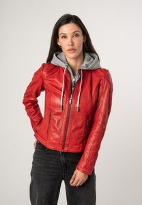 Mauritius - Damen Lederjacke Lammnappa Kapuze rot : L