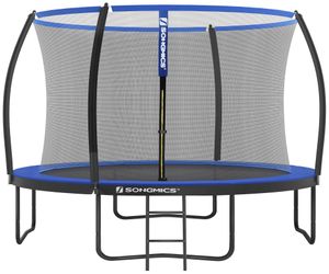 SONGMICS Trampolína Ø 366 cm s žebříkem + síť + tyče + kryt bezpečné fitness zařízení kulatá zahradní trampolína černá