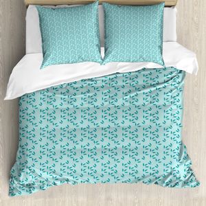 ABAKUHAUS Belaubt Bettbezug Set für Einzelbetten, Botanical Leaves, Milbensicher Allergiker geeignet mit Kissenbezug, 155 cm x 220 cm - 80 x 80 cm, Seafoam Petrol Blau