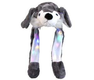 Wackelohr Mütze mit LED und beweglichen Ohren aus Plüsch Kostüm für Kinder und Erwachsene Tier Plüsch Spielzeug Hut, Variante wählen:Wolf grau