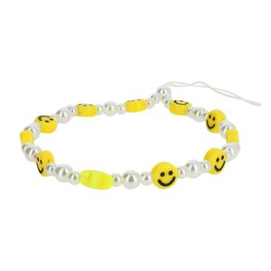 Smiley Schmuck Handykette, Schmuckarmband mit Perlen – Weiß / Gelb