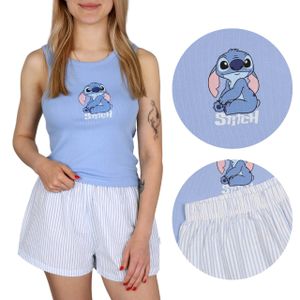 Stitch Disney Blau Frauen Sommer Pyjama mit Trägern, Baumwolle M