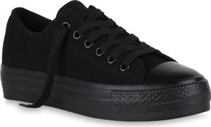 Mytrendshoe Damen Plateau Sneaker Turnschuhe Schnürer Basic Plateauschuhe 825894, Farbe: Schwarz Schwarz, Größe: 40