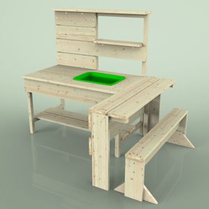 REBO Matschküche und Sandgrube mit Sitzbank aus Holz Spielküche | Outdoor Spielzeug, wetterbeständig, Mehrstationen-Design | Lange Lebensdauer