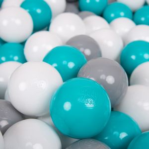KiddyMoon Kids 700 ∅ 7cm míčků Hrací míčky pro míčovou koupel Dětské plastové míčky vyrobené v EU, Šedá/Bílá/Tyrkysová