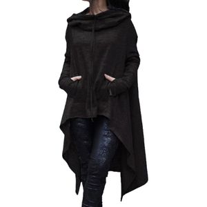 Damen Hoodies Langarm Top Lady Kapuzenpullover Taschen Unregelmäßige Saumbluse,Farbe: Schwarz,Größe:M