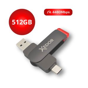 Xedor® USB Stick Xtreme 512GB - USB C und USB A 3.2 Gen2 - 4480Mbps - Geeignet für iPhone 15 & 16 (Pro) und Android