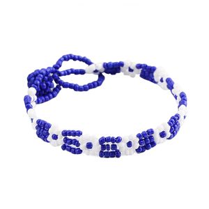 Perlenarmband im Ethno-Stil, wasserfest, Kunstharz, für Damen, Blumenart, handgefertigt, geflochtenes Armband, Geburtstagsgeschenk-Blau
