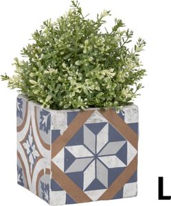 2 Stück Rivanto® Blumentopf‚ Portugiesische Kacheln‘ aus Beton, Größe L, 13,4 x 13,4 x 12,9 cm, quadratischer Blumentopf, Pflanztopf