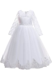 Mädchen Transparente Ärmel Kleid Abendkleid, mit gesticktem Detail Tüll Spitze Prinzessin Kleid für Hochzeit Brautjungfer Blumenmädchen Geburtstag Party,Weiß,160