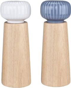 Salz und Pfeffermühle aus Holz und Keramik - Pfefferstreuer Gewürzmühle Grinder mit verstellbarem Mahlwerk, 17.5cm