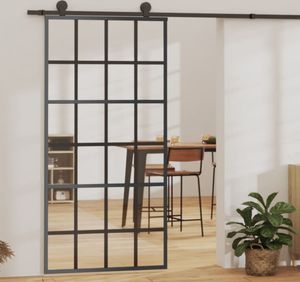 vidaXL Schiebetür ESG-Glas und Aluminium 102x205 cm Schwarz