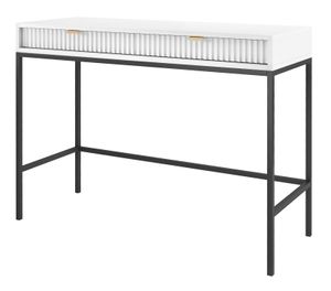 Selsey Schminktisch Vellore - Konsolentisch mit Schubladen, Weiß mit geriffelten Fronten und schwarzen Metallbeinen, 104 cm breit