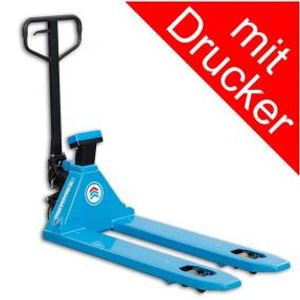 Gabelhubwagen 2000kg mit Waage und Drucker 1150mm RAL 5012 lichtblau