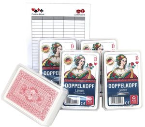 Fünferpaket DOPPELKOPF ASS Leinen Qualität Spielkarten im Set mit Ludomax Block