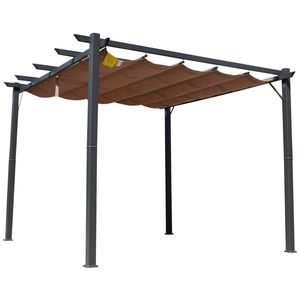 Outsunny Pergola mit Schiebedach kaffeebraun 300 x 300 x 223 cm (LxBXH) | Pergola Pavillon Terrassenüberdachung Vordach Sonnenschutz