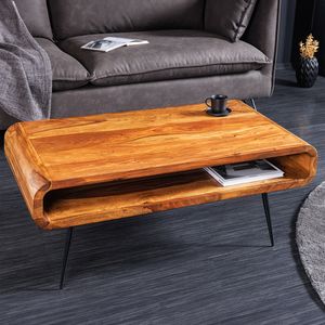 riess-ambiente Massivholz Couchtisch ALPHA 90cm natur Sheesham stone finish Metallbeine mit Stauraum Beistelltisch Tisch