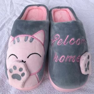 Damen Kinder Pantoffeln Puschen Hausschuhe gefüttert Winter warm Grau Pink G=42-43