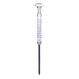 Grundig Solarlampe und Thermometer - Ø12,5 x 97cm - LED Gartenbeleuchtung mit Solarbetrieb - Erdspieß