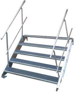 Stahltreppe 5 Stufen-Breite 100cm Variable-Höhe 70-105cm beidseit. Geländer