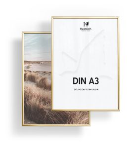 Heimlich® Doppelpack (2 STK.) Bilderrahmen Alu mit bruchsicherem Acrylglas, Perfekt für Zimmer Deko, Farbe Gold, 2x DIN A3 (29,7x42cm)