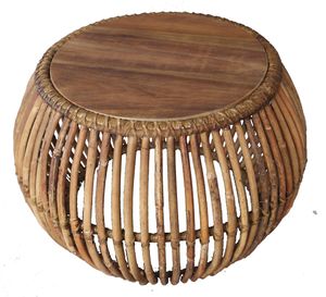 SIT Möbel Couchtisch | rund | Platte recyceltes Teak-Holz | Gestell Rattan | natur | B 60 x T 60 cm H 45 cm | 05330-04 | Serie RATTAN