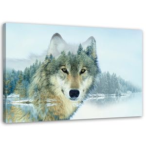 Leinwandbild wolf auf berghintergrund 60x40 cm Feeby grau wandbild bereit zum aufhängen