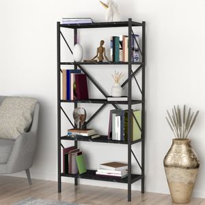 Bücherregal Vanylven offenes Regal 160x66x34cm Standregal stehend für Wohnzimmer Arbeitszimmer Marmor, schwarz