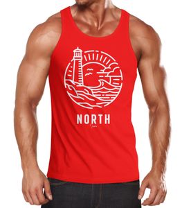 Herren Tank-Top Logo Outline Art maritim Leuchtturm Welle Aufdruck North Muskelshirt Muscle Shirt Neverless®  XL