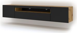 Lowboard TV Schrank Aura 200 cm hängend oder Stehen universal Unterschrank Fernsehschrank TV Board Sideboard HiFi-Tisch hängender Schrank (Artisan Eiche / Schwarze Matte ohne LED)