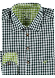 OS Trachten Herren Trachtenhemd extra lang in Rumpf und Ärmel Smegy, Größe:43/44, Farbe:dunkelgrün