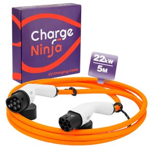 Charge Ninja Orange Belt Ladekabel - 3-Phasen, 32A, 22KW, Typ2 auf Typ2, Orange 5 Meter