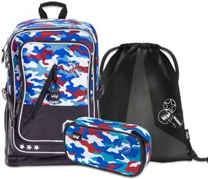 Baagl Školský batoh chlapčenský 3-dielny, školská taška od 3. triedy, základná školská aktovka s hrudným popruhom, ergonomická školská taška (kamufláž)
