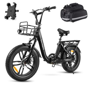 20*4.0inch Ladies LCD Fat Foldable E- Bike E-Mountainbike Electric Bike 13Ah 100Km SHIMANO 7 25km/h E Folding Bike with Basket, E-bike Folding Bikes for Men