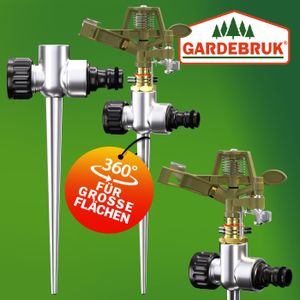 GARDEBRUK® Sprinkler Erdspieß Sprengweite bis 24m Garten Impulsregner Rasensprenger Sektorenregner Gartenbewässerung