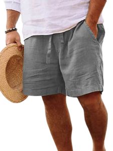 Leinen Shorts Herren Kurze Hosen Baumwolle Strandshorts Elastische Taille mit Taschen Hellgrau,Größe Xl