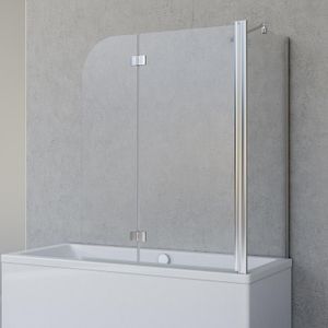 Schulte Duschabtrennung für Badewanne Angle, 2-teilig mit Seitenwand, Profilfarbe Chromoptik, 5 mm Sicherheitglas (ESG) Klar hell, Faltwand: 112 x 142 cm, Seitenwand geeignet für eine Wannebreite von 74 - 76 cm