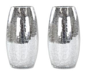 Crackle Glas 9,5 x 17cm hoch silber bauchig Tisch-Deko Trockengesteck-Vase 2 Stück