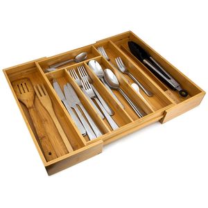 Zen Home ® Besteckkasten - größenverstellbarer Schubladeneinsatz - Küchenhelfer aus Bambus Material - [4X] Noppen am Schubladen Ordnungssystem, um Rutschen zu vermeiden