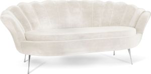 Samt Muschel Sofa mit Golden oder Silber Metallbeinen - Weicher 3-Sitzer Couch für Wohnzimmer - Elegant Polstersofa Muschelform - Soft Cloud Set - Silber Beinen - Beige