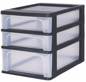 IRIS OHYAMA Schubladencontainer DIN-A4 2 flache + 1 hohe Schubladen, schwarz-tansparent 6174