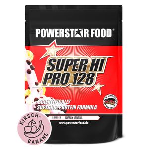 Powerstar SUPER HI PRO 128 | Mehrkomponenten Protein-Pulver 1kg | Höchste Biologische Wertigkeit | Protein-Shake zum Muskelaufbau | Cherry-Banana