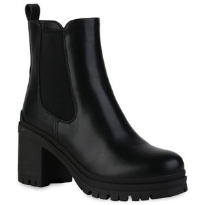 VAN HILL Damen Chelsea Boots Stiefeletten Plateau Vorne Profil-Sohle Schuhe 839435, Farbe: Schwarz, Größe: 37