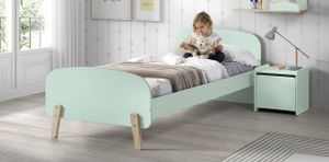 Súprava Vipack Kiddy Set pozostáva z jednolôžka 90x200 cm, s lamelovým roštom, nočnou konzolou a boxom na hranie, MDF mätovo zelená lakovaná farba