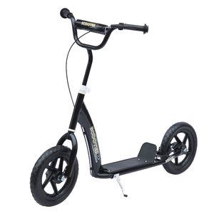 HOMCOM Kinderroller mit Hinterbremse Kickscooter 12 Zoll Tretroller Roller Scooter Cityroller für Kinder Kickboard Höhenverstellbar Stahl EVA Schwarz 120 x 52 x 80-88 cm