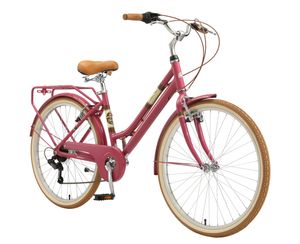 BIKESTAR Mestský bicykel 26 palcov, 16 palcový rám, 7 rýchlostí Shimano dámsky holandský bicykel Retro bicykel, V-brzdy, nosič batožiny, Berry