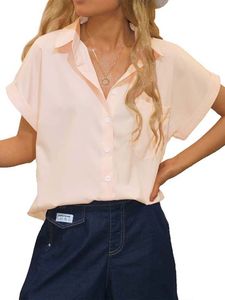Damen Blusen Button Down Sommer Shirts Loose Elegant Locker Tops V-Ausschnitte Tshirt Rosa,Größe M