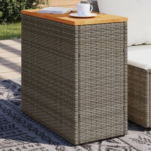 vidaXL Zahradní stolek s dřevěnou deskou šedý 58x27,5x55 cm ratan