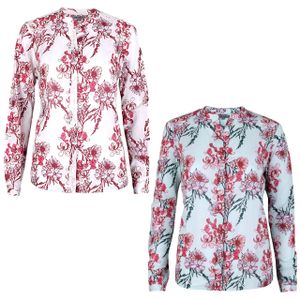 GIN TONIC Damen Bluse mit Knopfleiste und Kragen, Größe:XL, Farbe:Pink Flower White