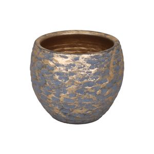 Übertopf Keramik rund bauchig 16x14x14cm gold, handmade